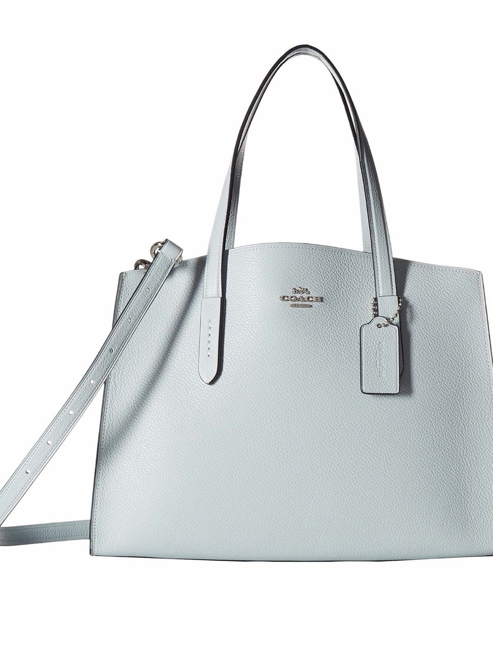 COACH Pale Blue Pebbled Leather Tote with Removable Strap